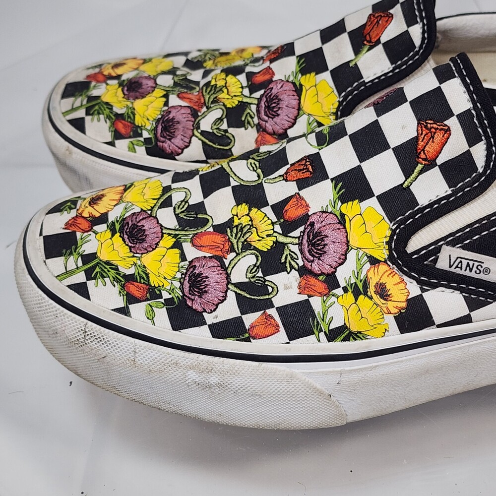 VANS OFF THE WALL Womens 6.5.Mens 5.Rose Poppy Daisy Floral Checkerboard Skate . - Picture 6 of 16